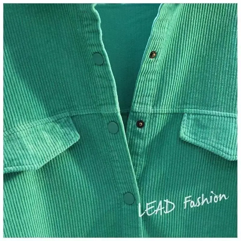 Women's Green Corduroy Button Shirt 2022 Spring — feature 23