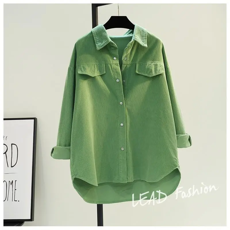 Women's Green Corduroy Button Shirt 2022 Spring — feature 4