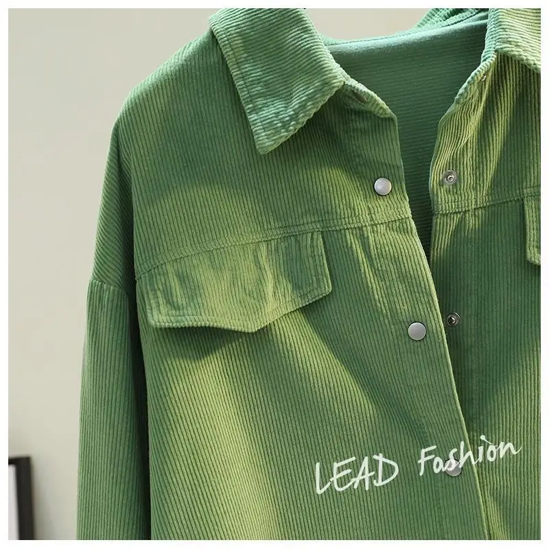 Women's Green Corduroy Button Shirt 2022 Spring — feature 5