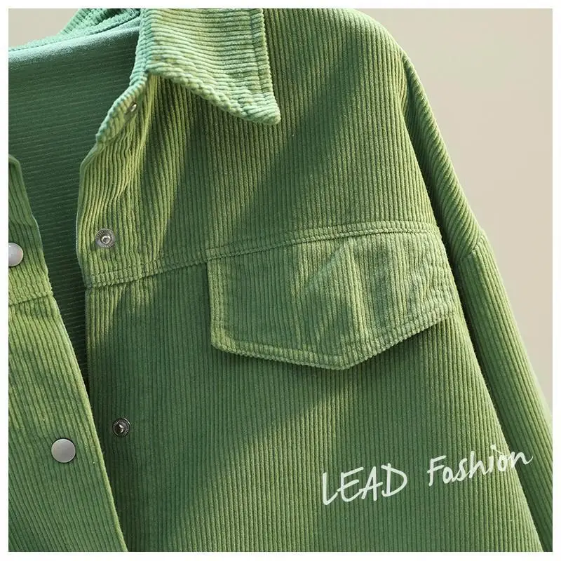 Women's Green Corduroy Button Shirt 2022 Spring — feature 7