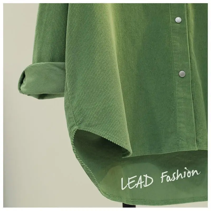 Women's Green Corduroy Button Shirt 2022 Spring — feature 8