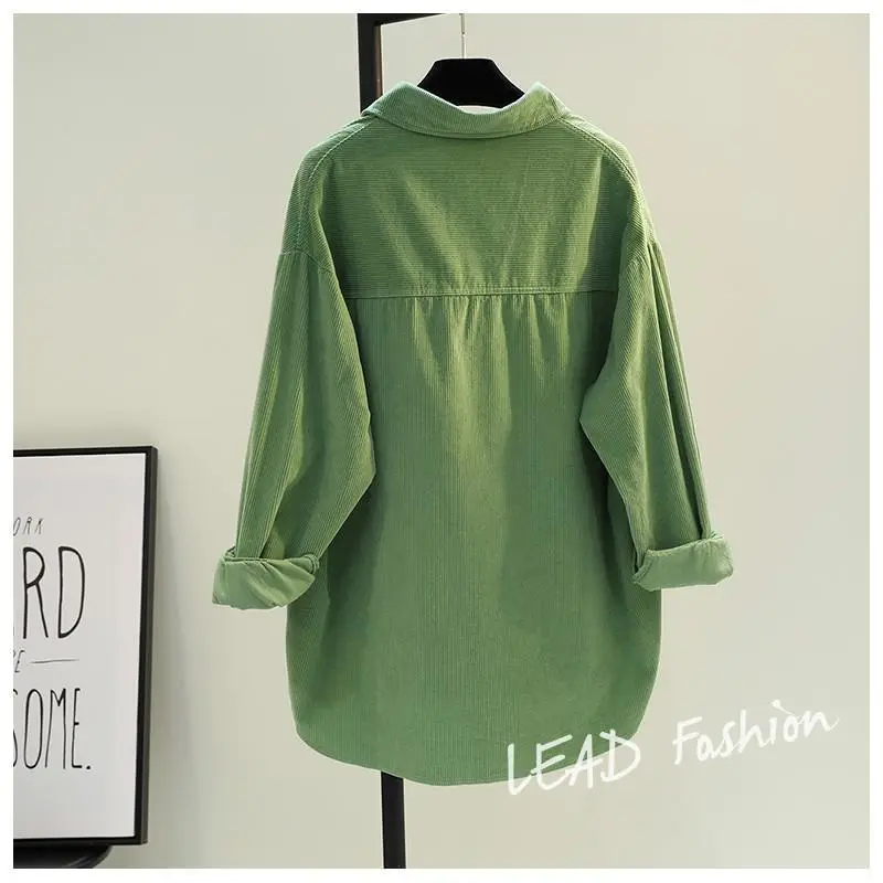 Women's Green Corduroy Button Shirt 2022 Spring — feature 9