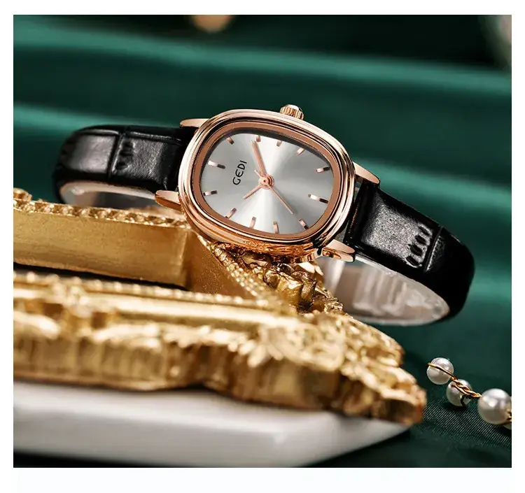 Women's Gold Retro Watch with Green Dial & Genuine Leather Band — feature 5