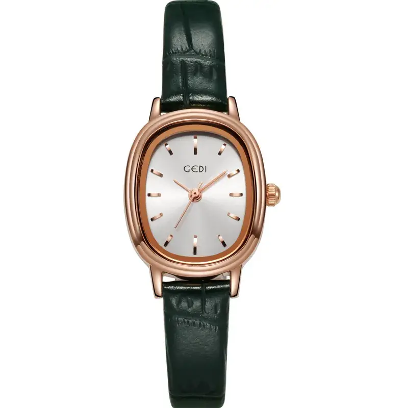 Women's Gold Retro Watch with Green Dial & Genuine Leather Band - Image 6