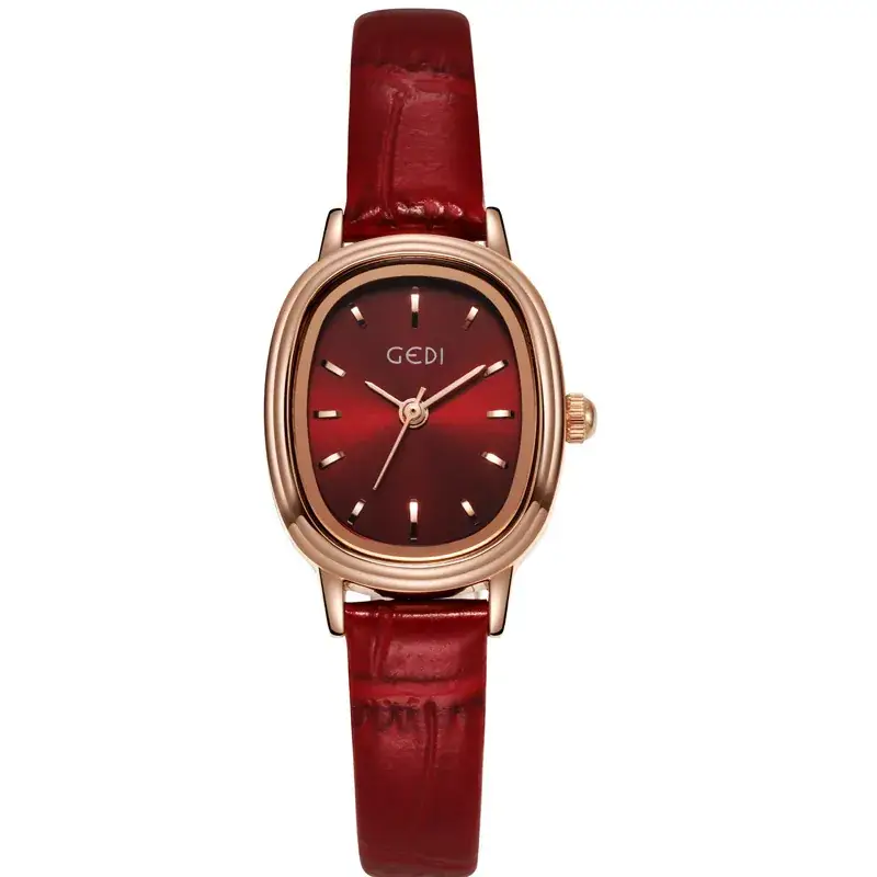 Women's Gold Retro Watch with Green Dial & Genuine Leather Band - Image 7