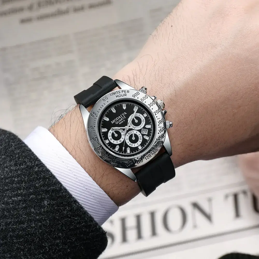 Men's Black Silicone Watch with Luminous Hands & Date Display - Image 5