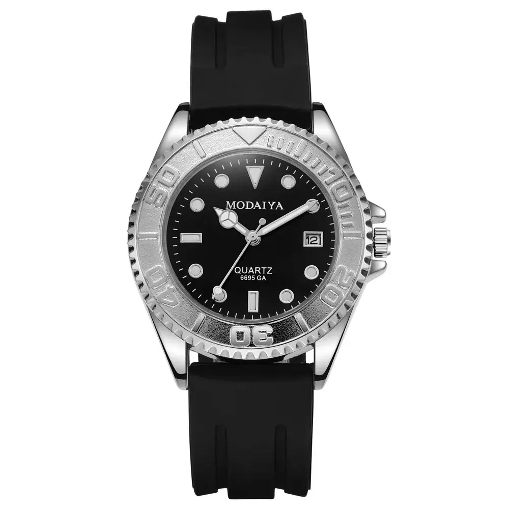 Men's Black Silicone Watch with Luminous Hands & Date Display - Image 2