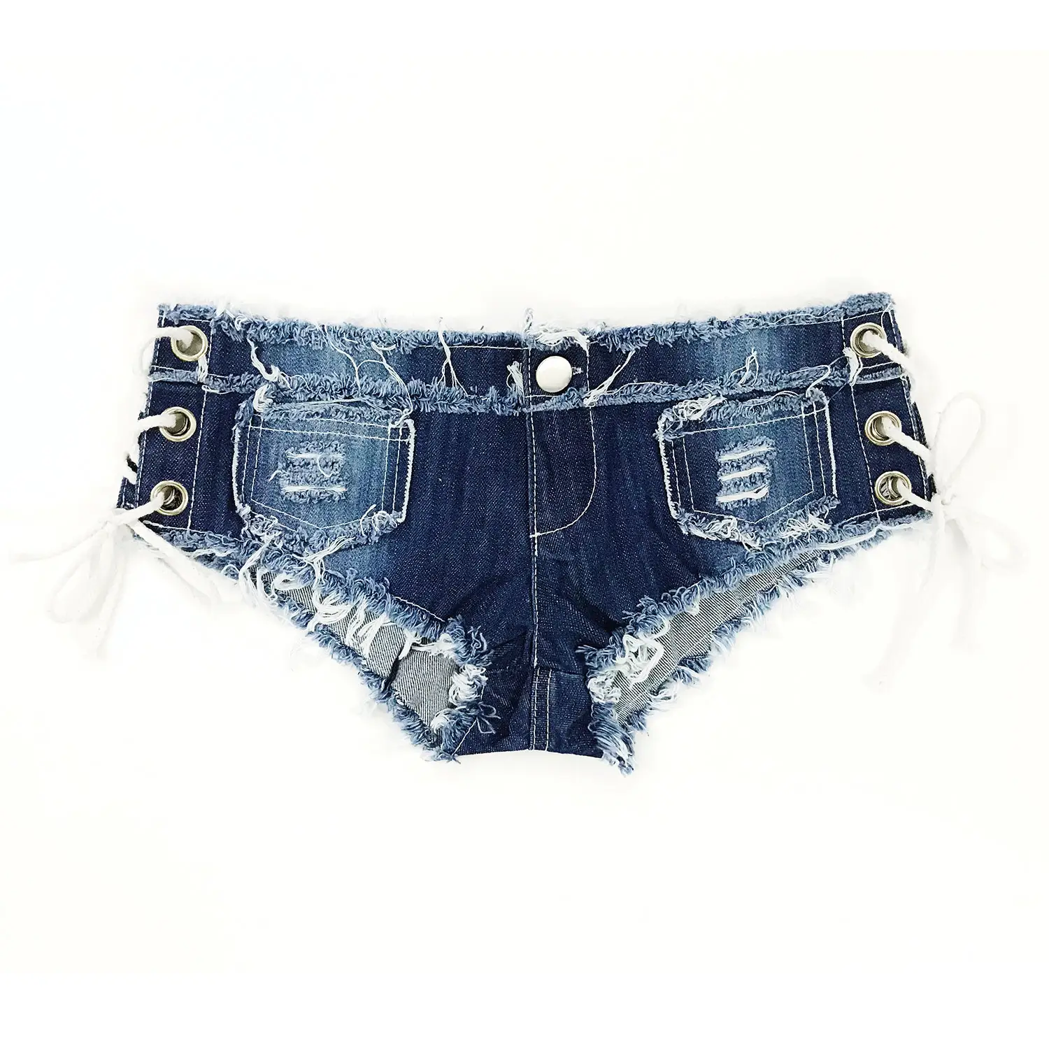 Women Denim Shorts Low Waist Frayed Blue 2023 - Image 7