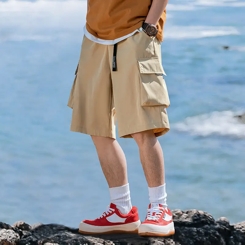 Helu Men Beige Cargo Shorts with 5/5 Pocket - Image 3