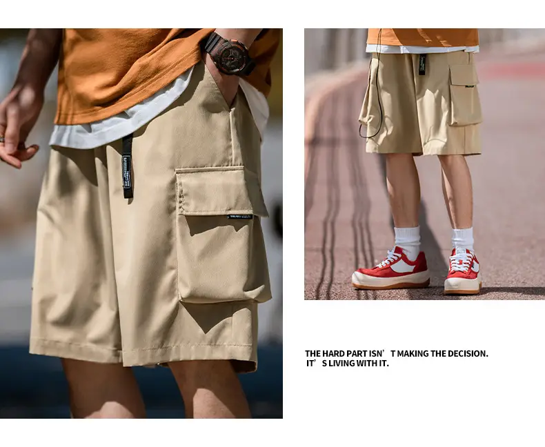 Helu Men Beige Cargo Shorts with 5/5 Pocket — feature 11