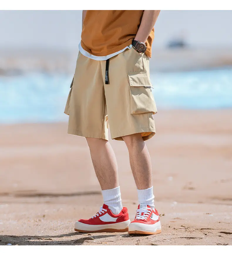 Helu Men Beige Cargo Shorts with 5/5 Pocket — feature 13