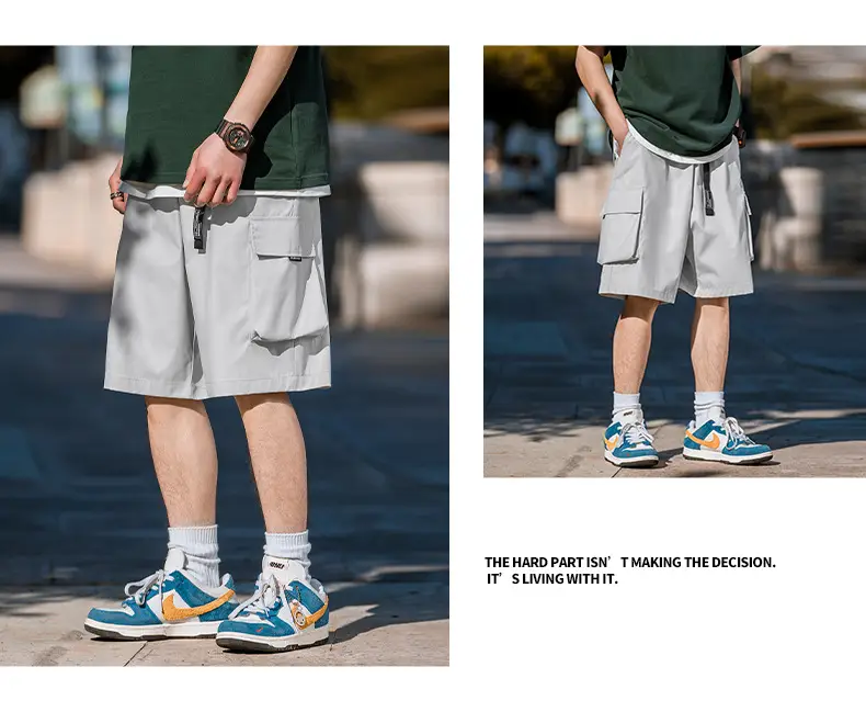Helu Men Beige Cargo Shorts with 5/5 Pocket — feature 21