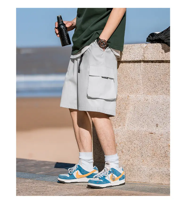 Helu Men Beige Cargo Shorts with 5/5 Pocket — feature 24