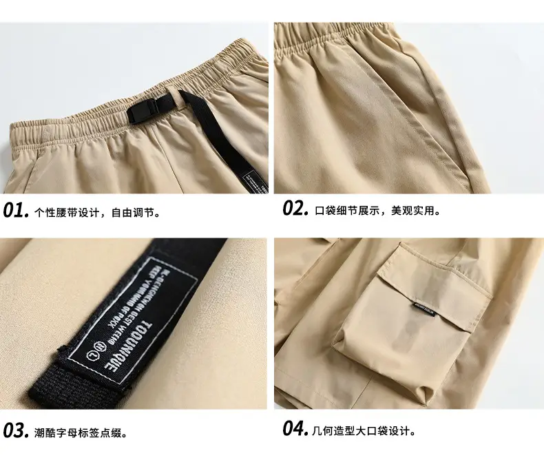 Helu Men Beige Cargo Shorts with 5/5 Pocket — feature 28