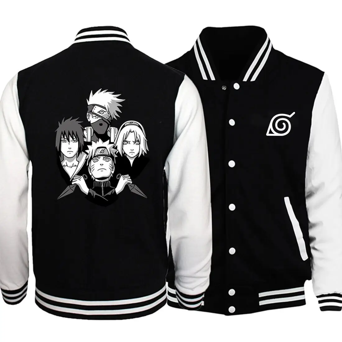 Naruto Black White Bomber Jacket One Size