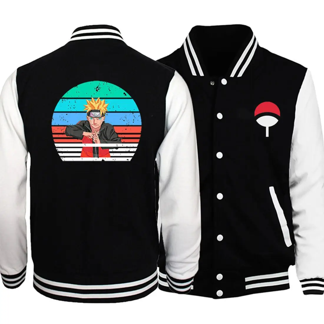 Naruto Black White Bomber Jacket One Size