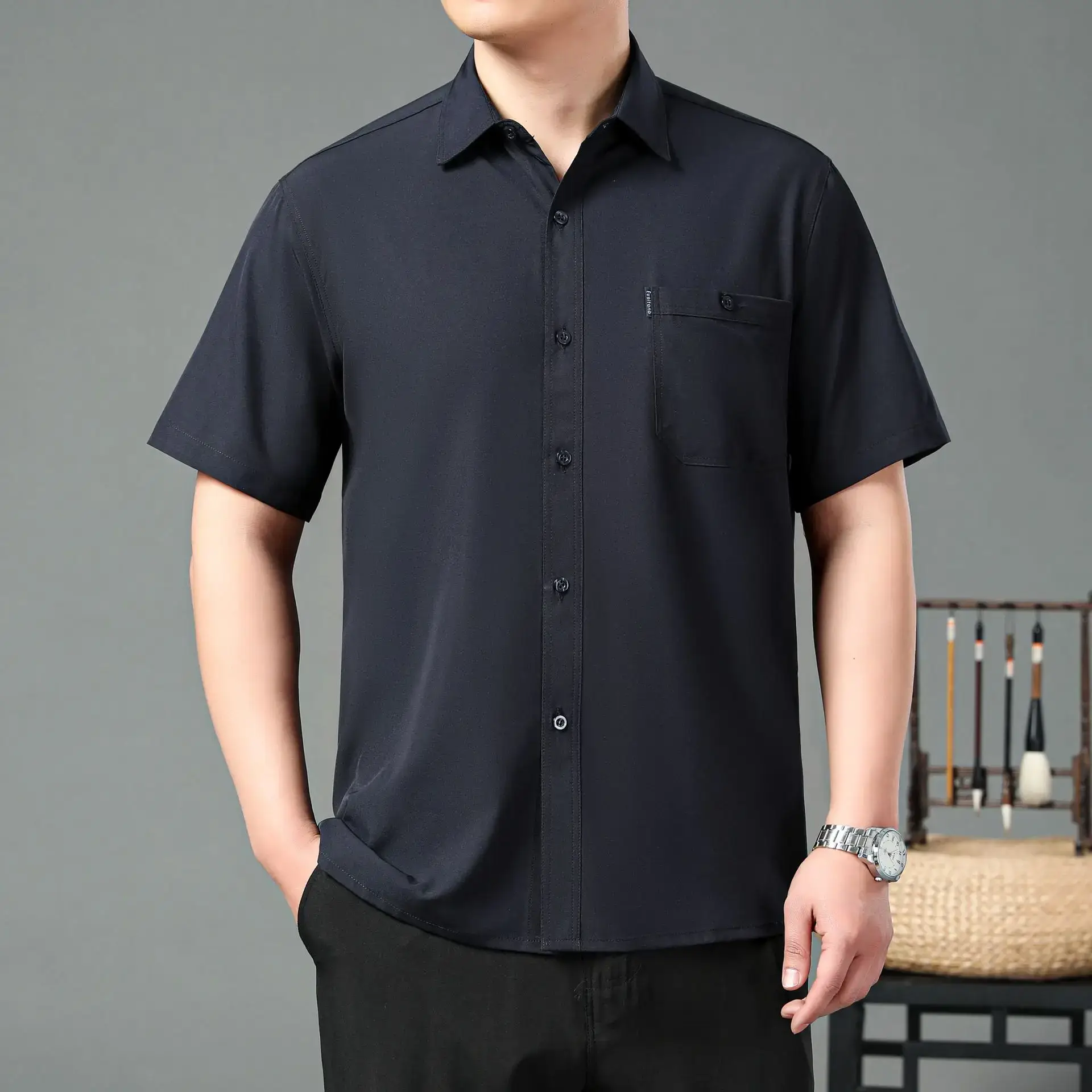 Men's Red Button Short Sleeve Shirt - Image 9