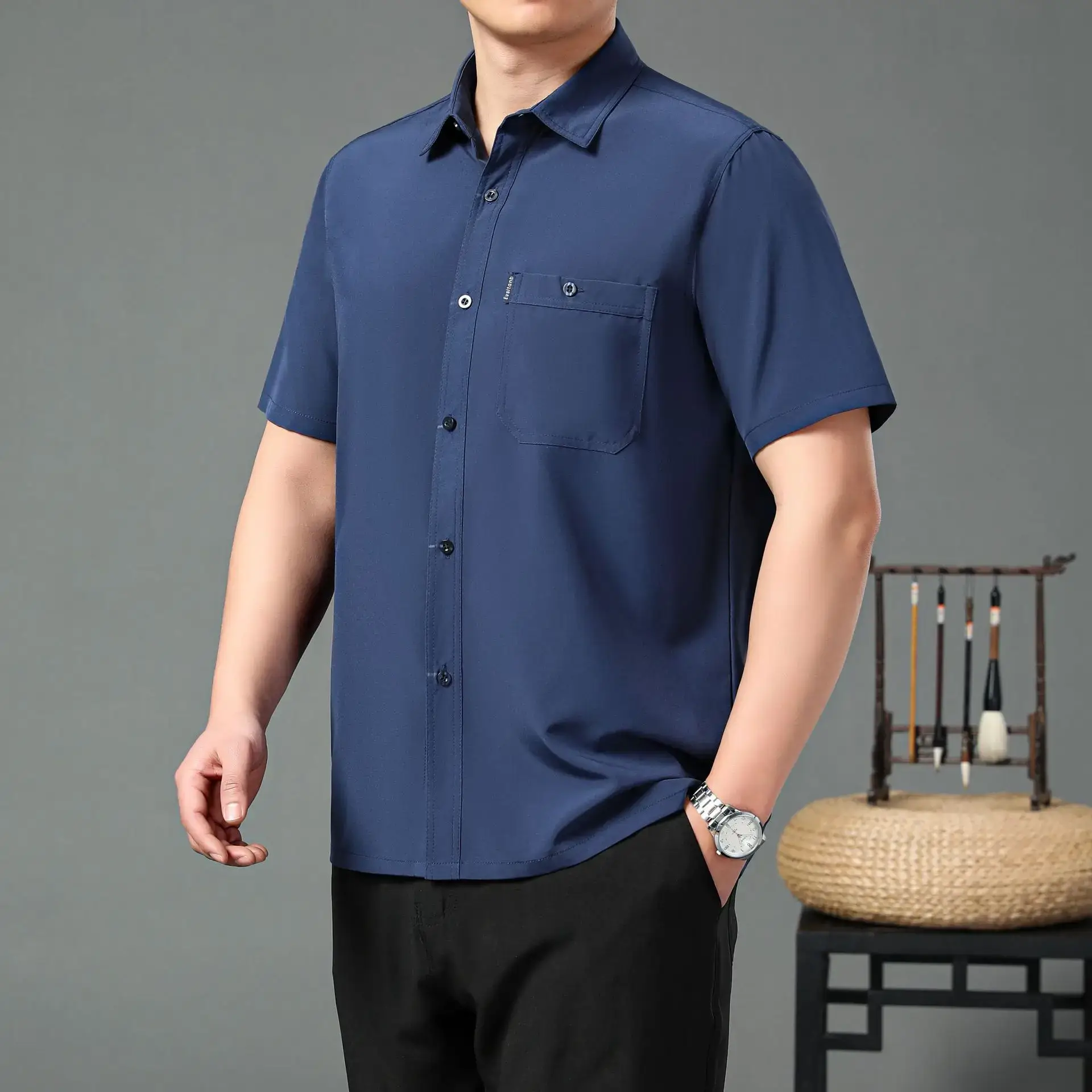 Men's Red Button Short Sleeve Shirt - Image 3