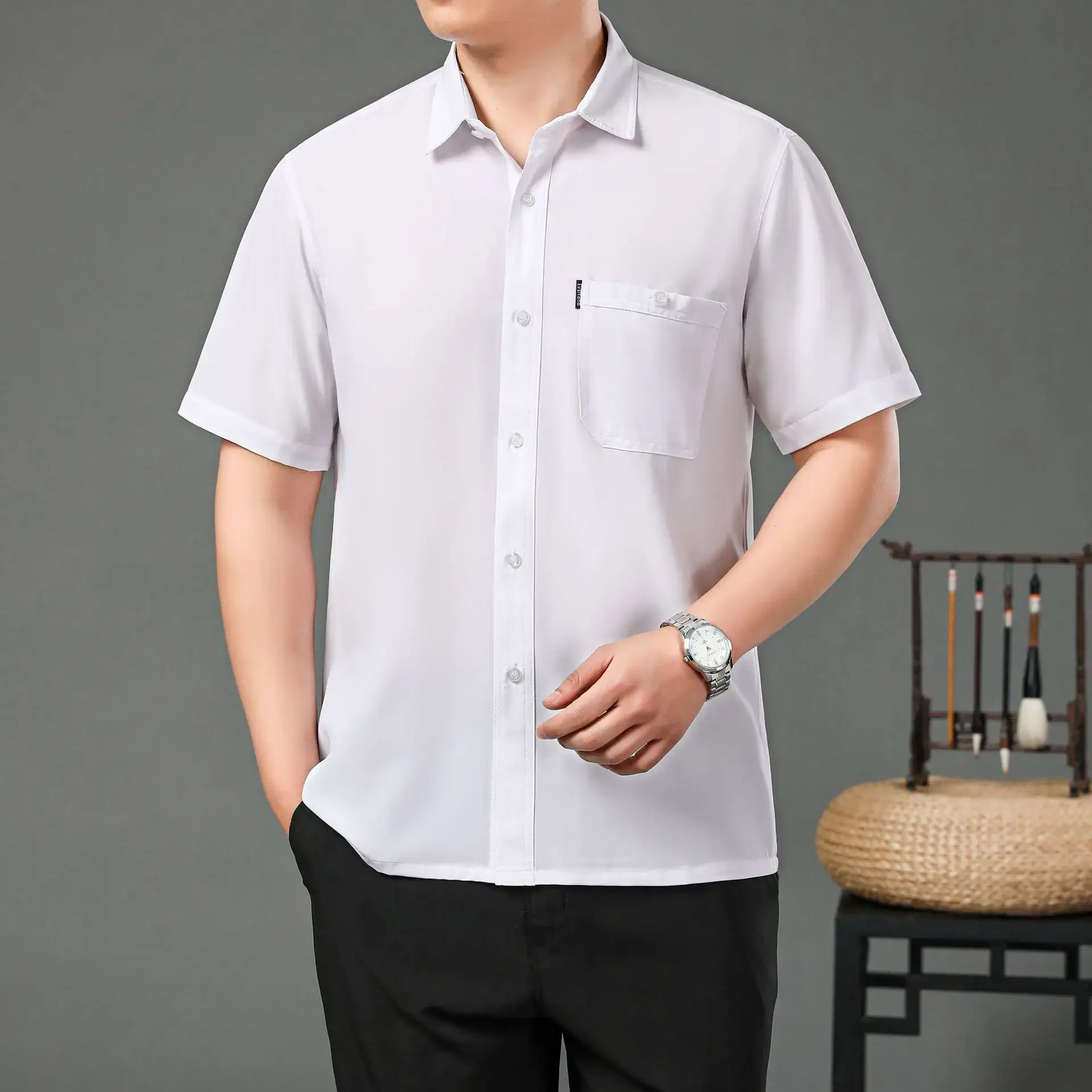 Men's Red Button Short Sleeve Shirt - Image 10