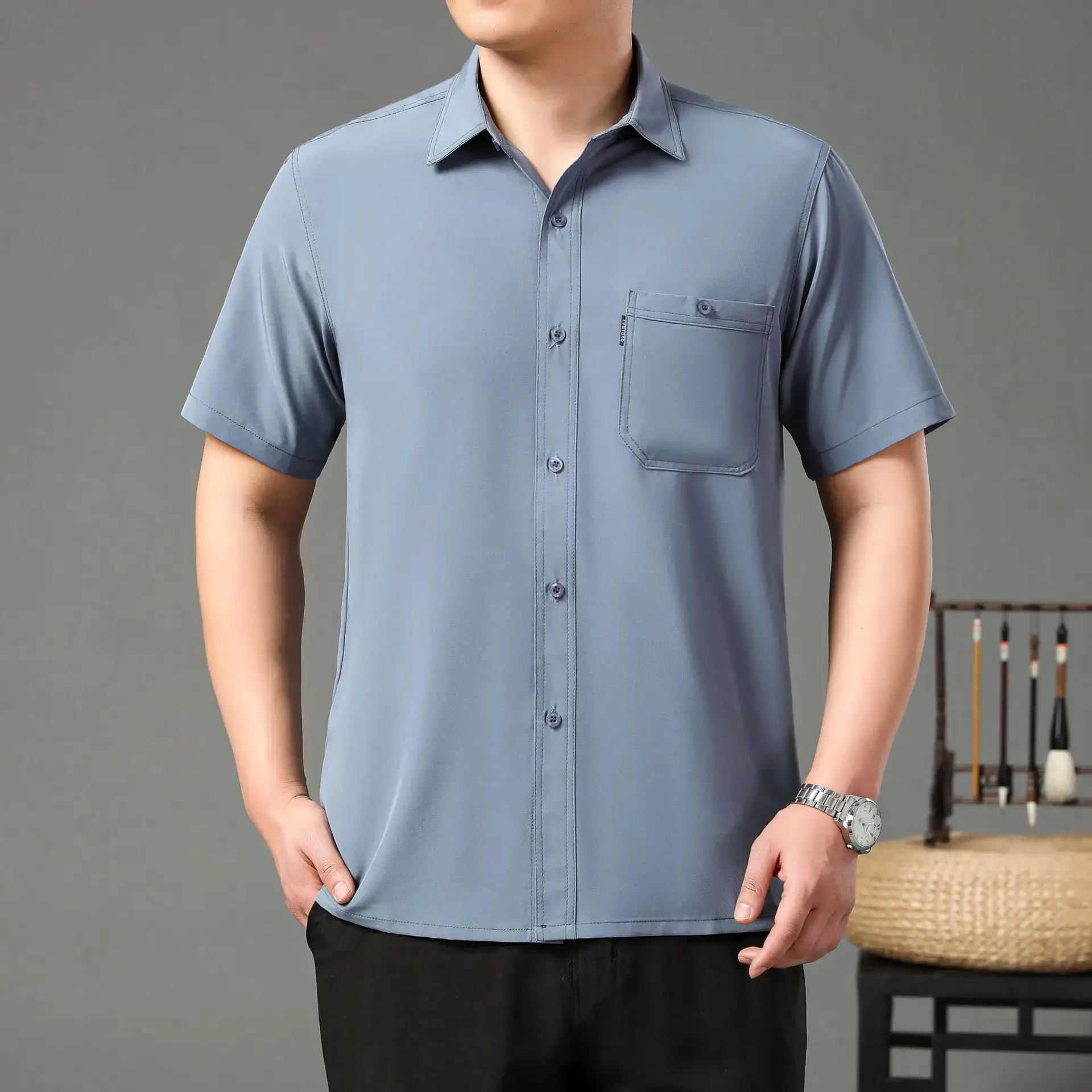 Men's Red Button Short Sleeve Shirt - Image 11