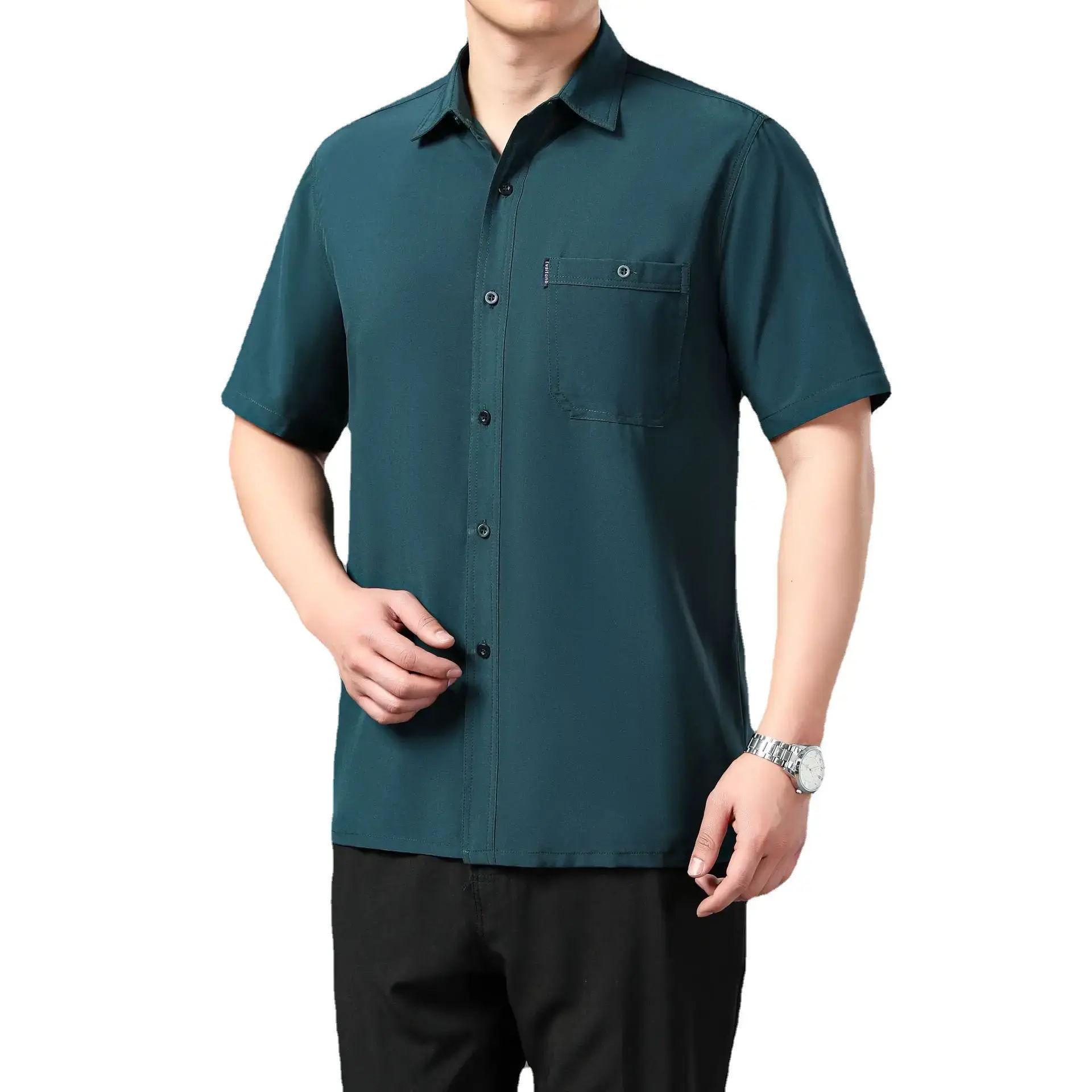 Men's Red Button Short Sleeve Shirt - Image 12
