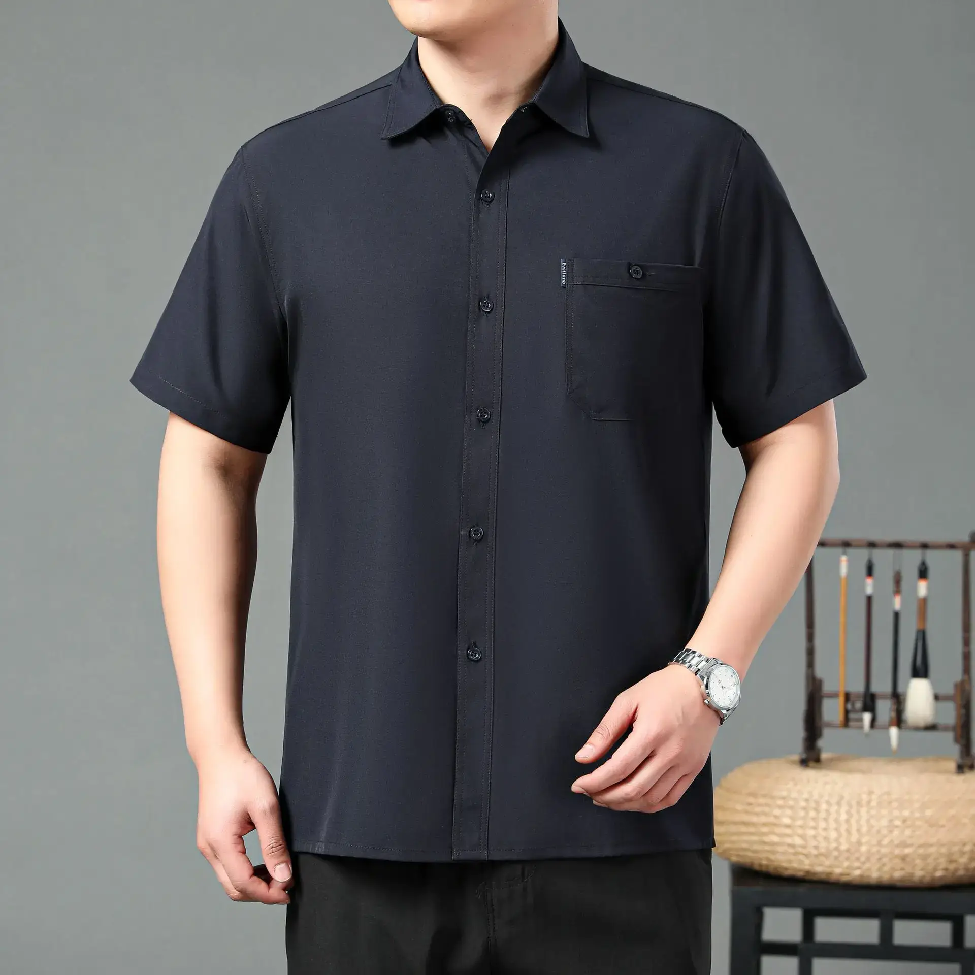 Men's Red Button Short Sleeve Shirt - Image 2