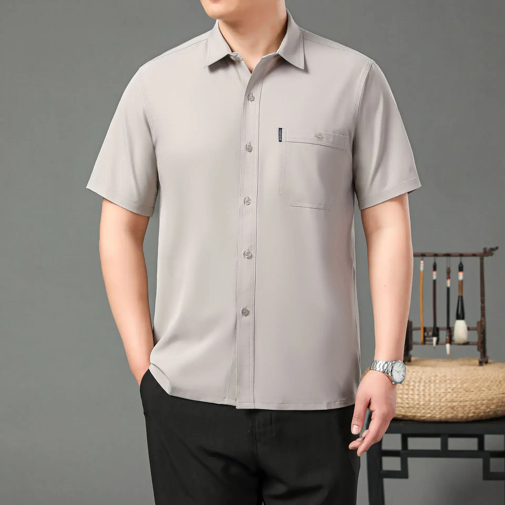 Men's Red Button Short Sleeve Shirt - Image 4