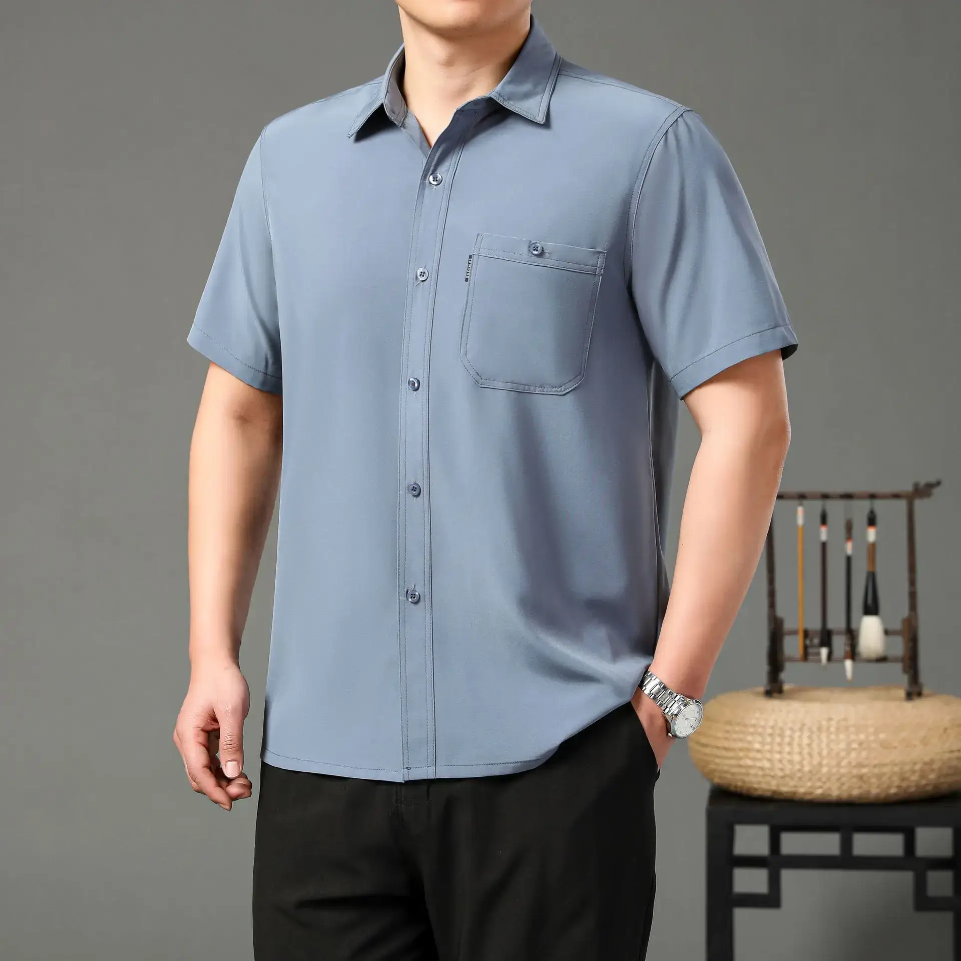 Men's Red Button Short Sleeve Shirt - Image 5