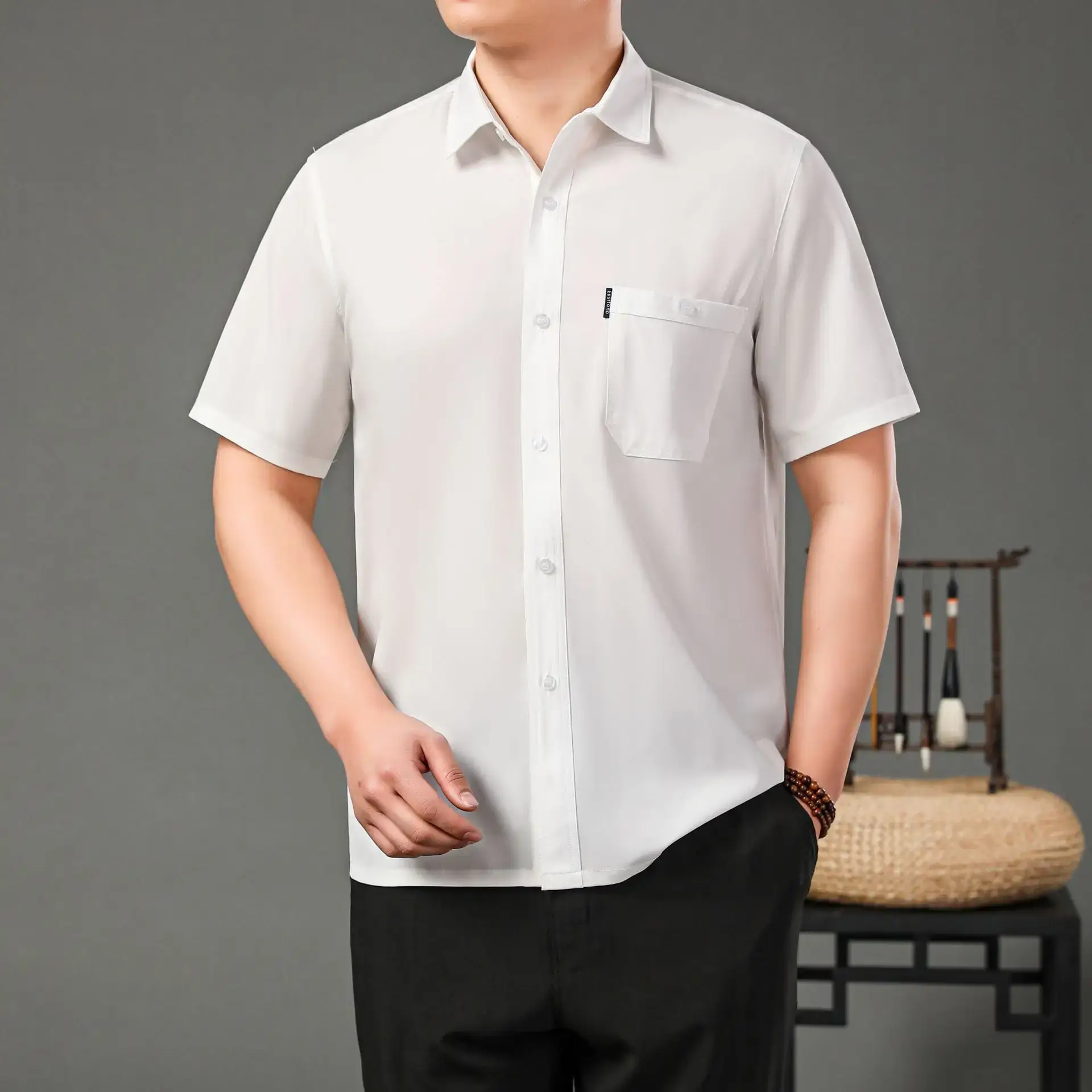 Men's Red Button Short Sleeve Shirt - Image 6