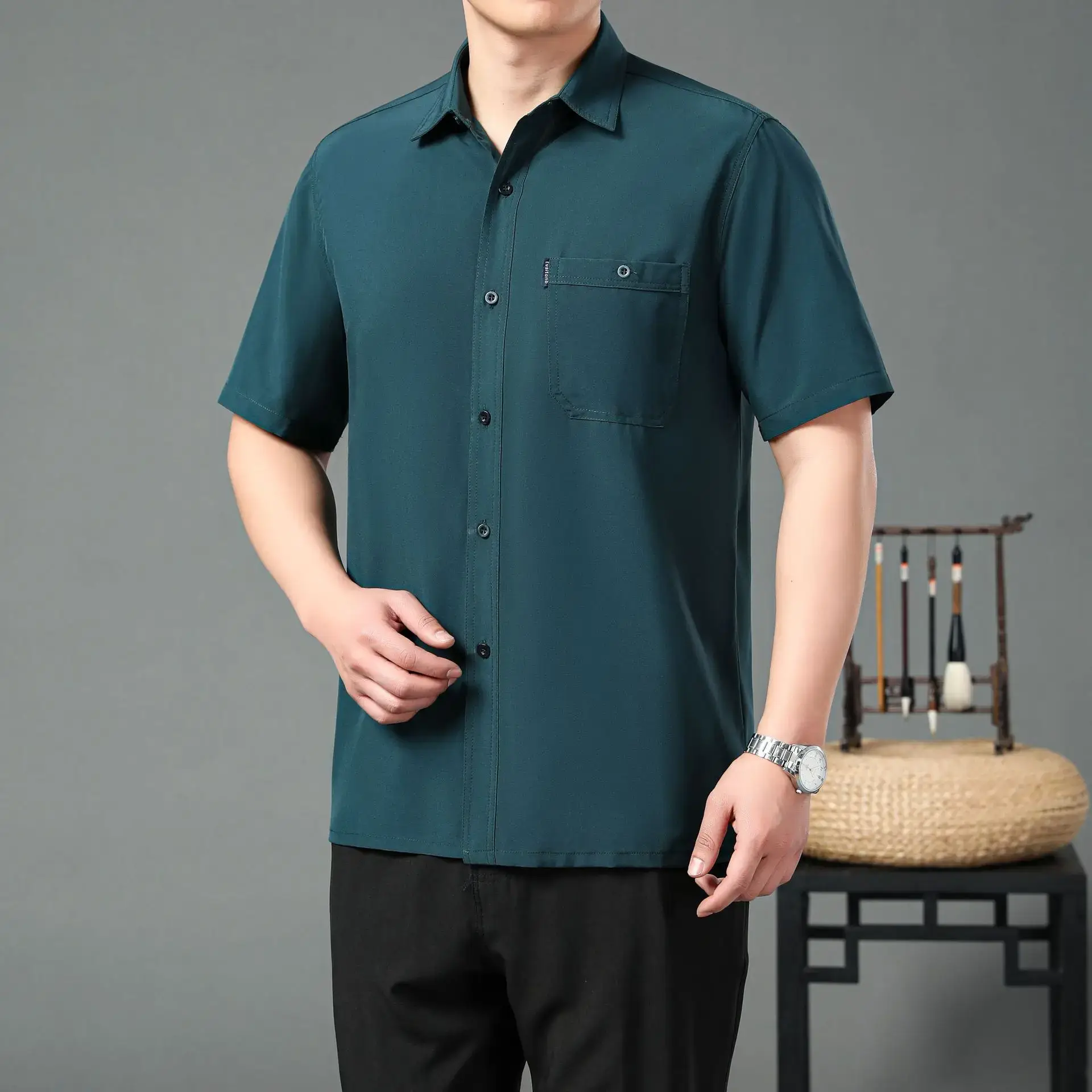 Men's Red Button Short Sleeve Shirt - Image 7
