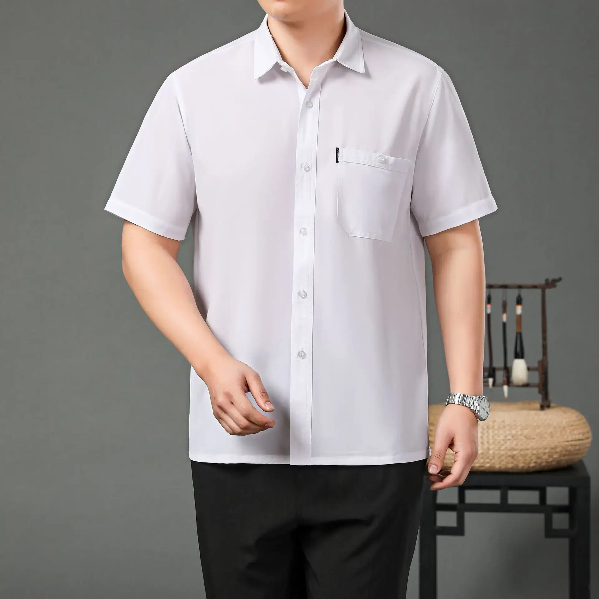 Men's Red Button Short Sleeve Shirt - Image 8