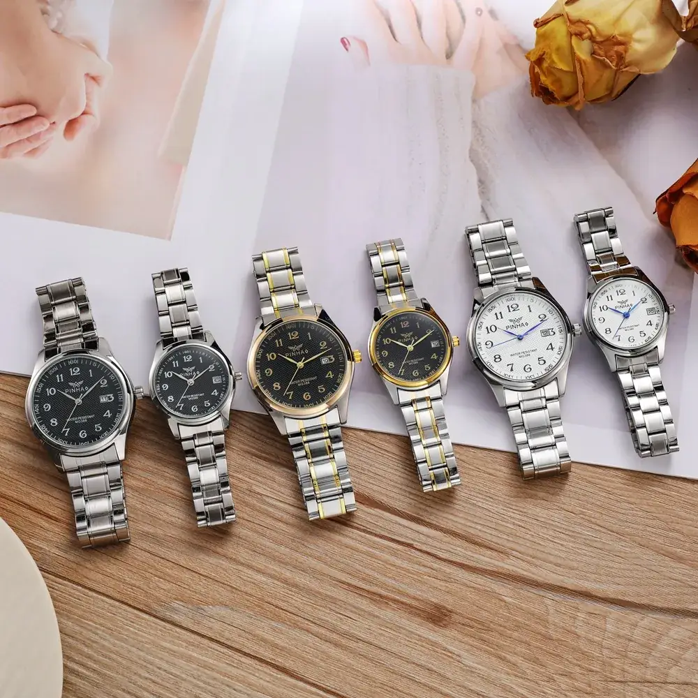 Alloy Steel Couple Watch Gold Black Dial 2022 - Image 9