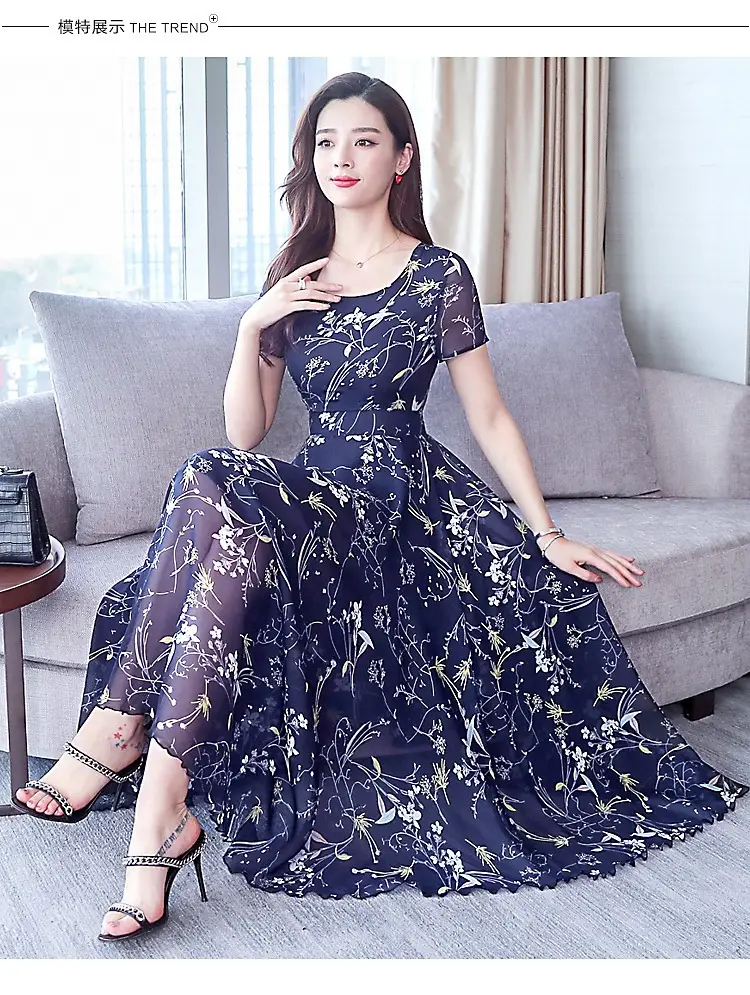 Mother's Printed Korean Dress Large Size Pink — feature 1