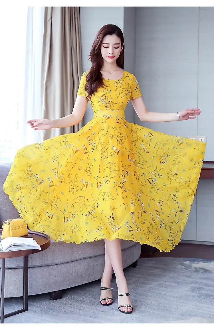 Mother's Printed Korean Dress Large Size Pink — feature 10