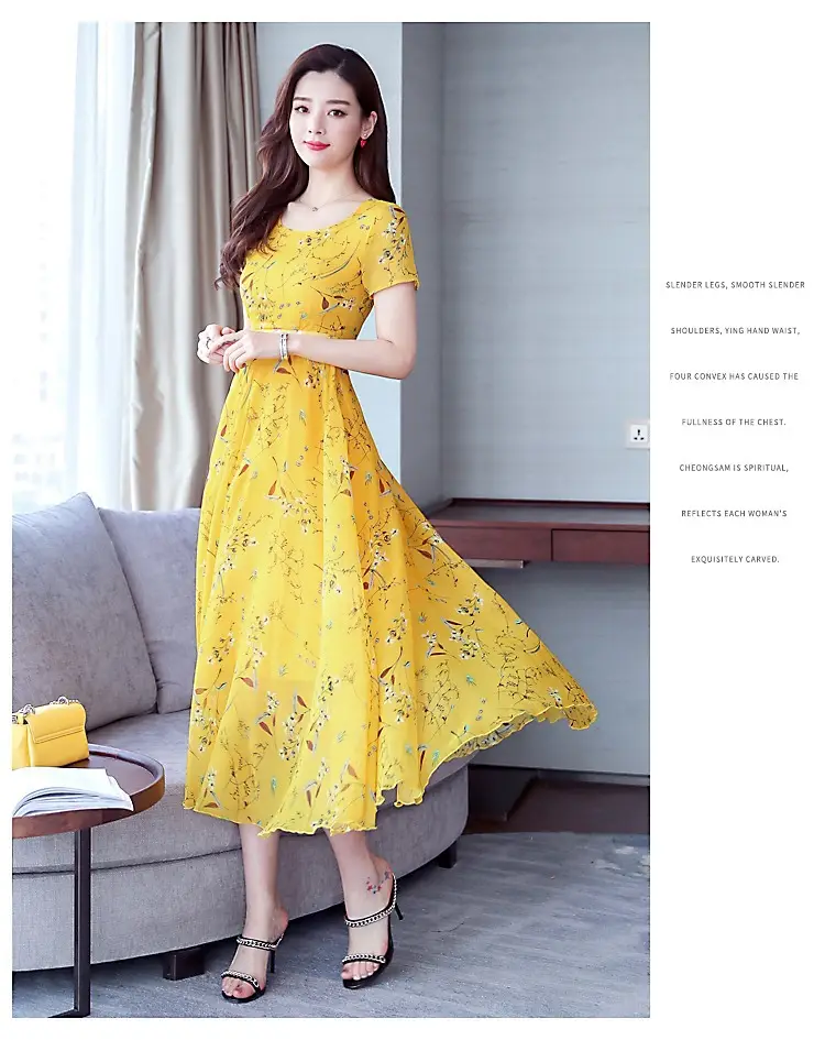 Mother's Printed Korean Dress Large Size Pink — feature 11