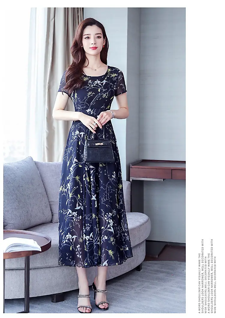 Mother's Printed Korean Dress Large Size Pink — feature 2