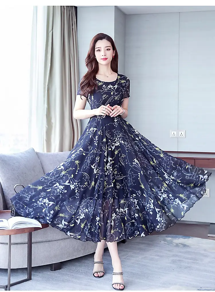 Mother's Printed Korean Dress Large Size Pink — feature 3