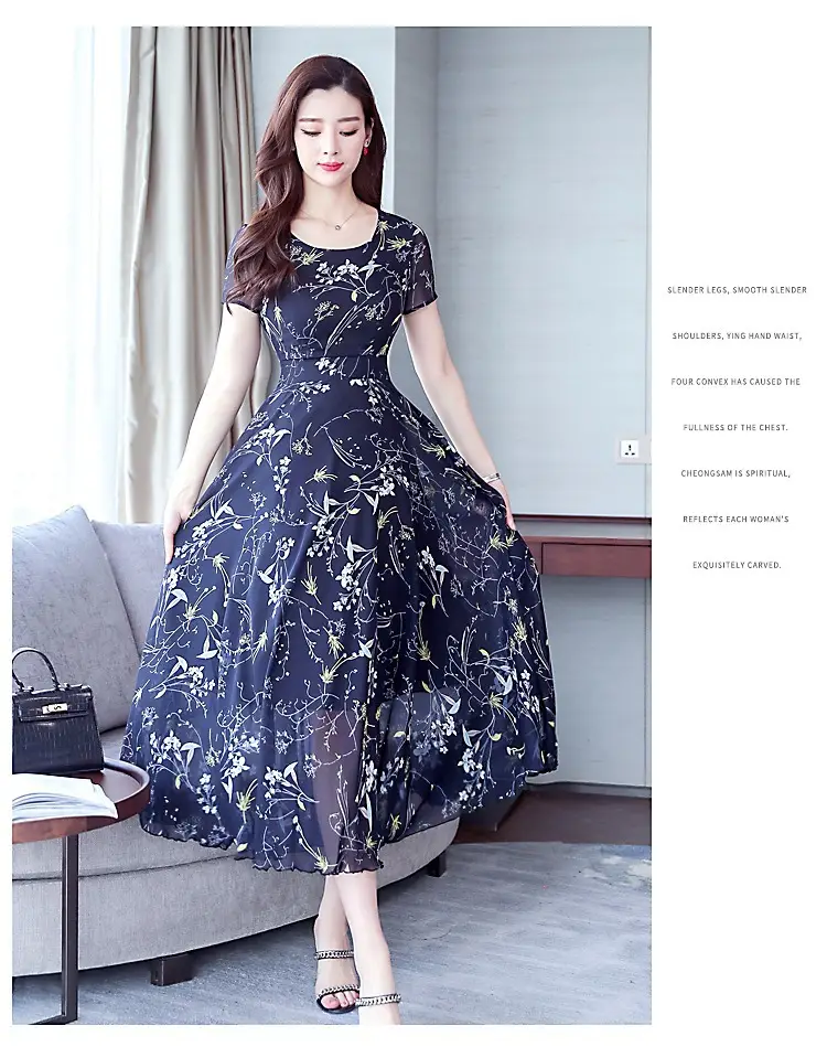 Mother's Printed Korean Dress Large Size Pink — feature 4