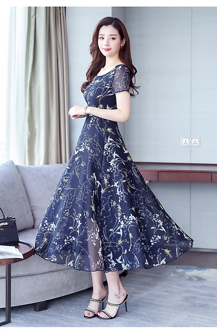 Mother's Printed Korean Dress Large Size Pink — feature 6