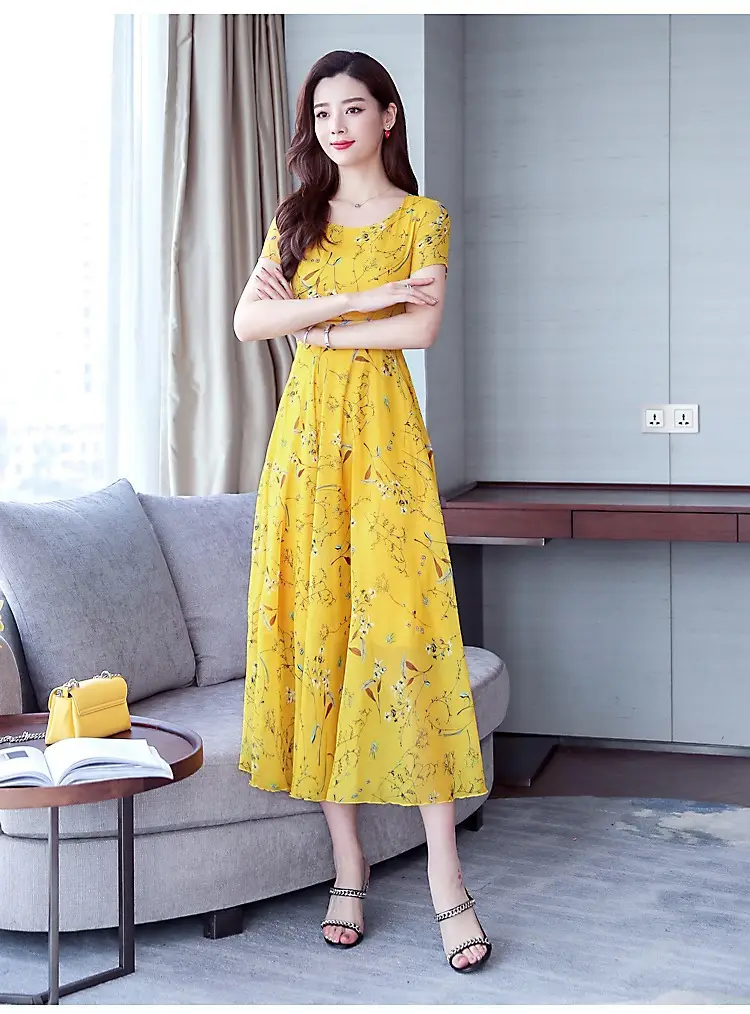 Mother's Printed Korean Dress Large Size Pink — feature 9