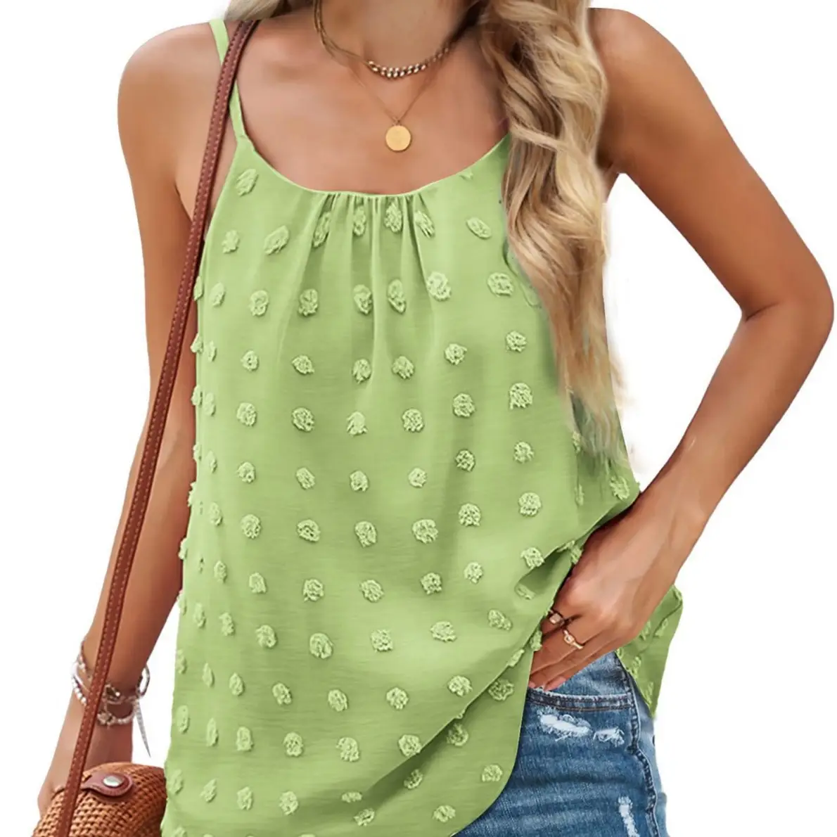 Women's Green Embroidered Camisole Summer Top