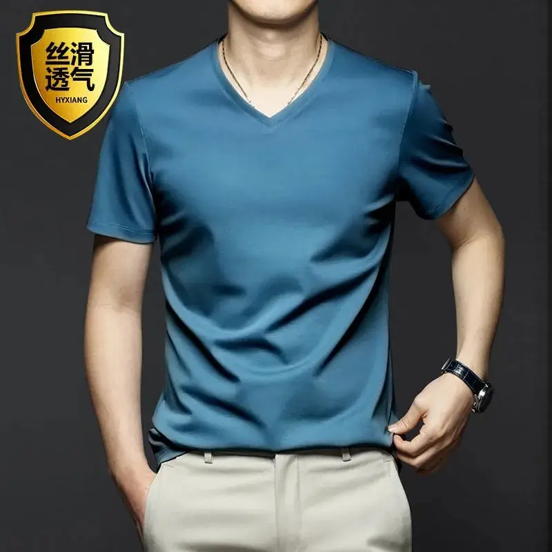 Men V-Neck Thin T-Shirt Modal Fabric Purple