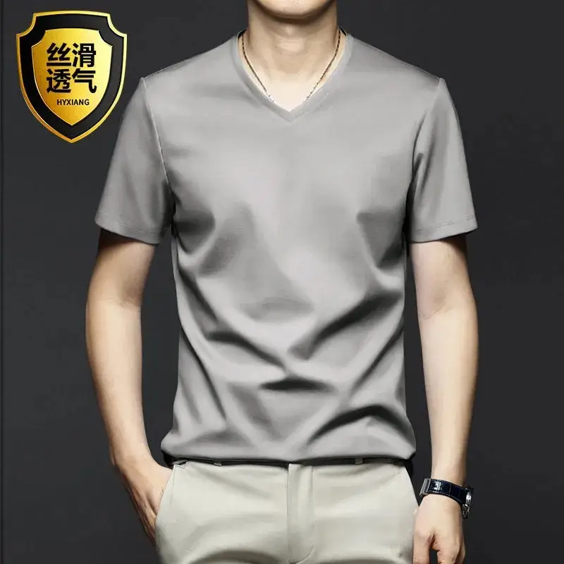 Men V-Neck Thin T-Shirt Modal Fabric Purple