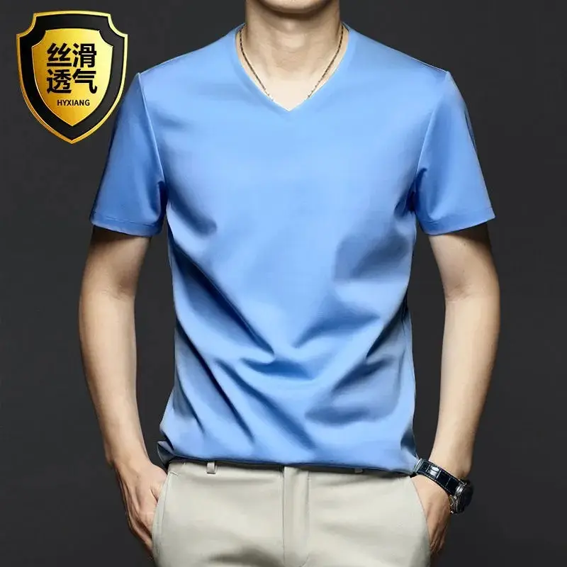 Men V-Neck Thin T-Shirt Modal Fabric Purple