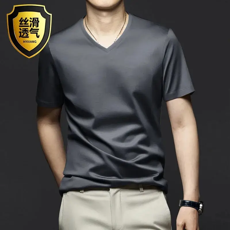 Men V-Neck Thin T-Shirt Modal Fabric Purple