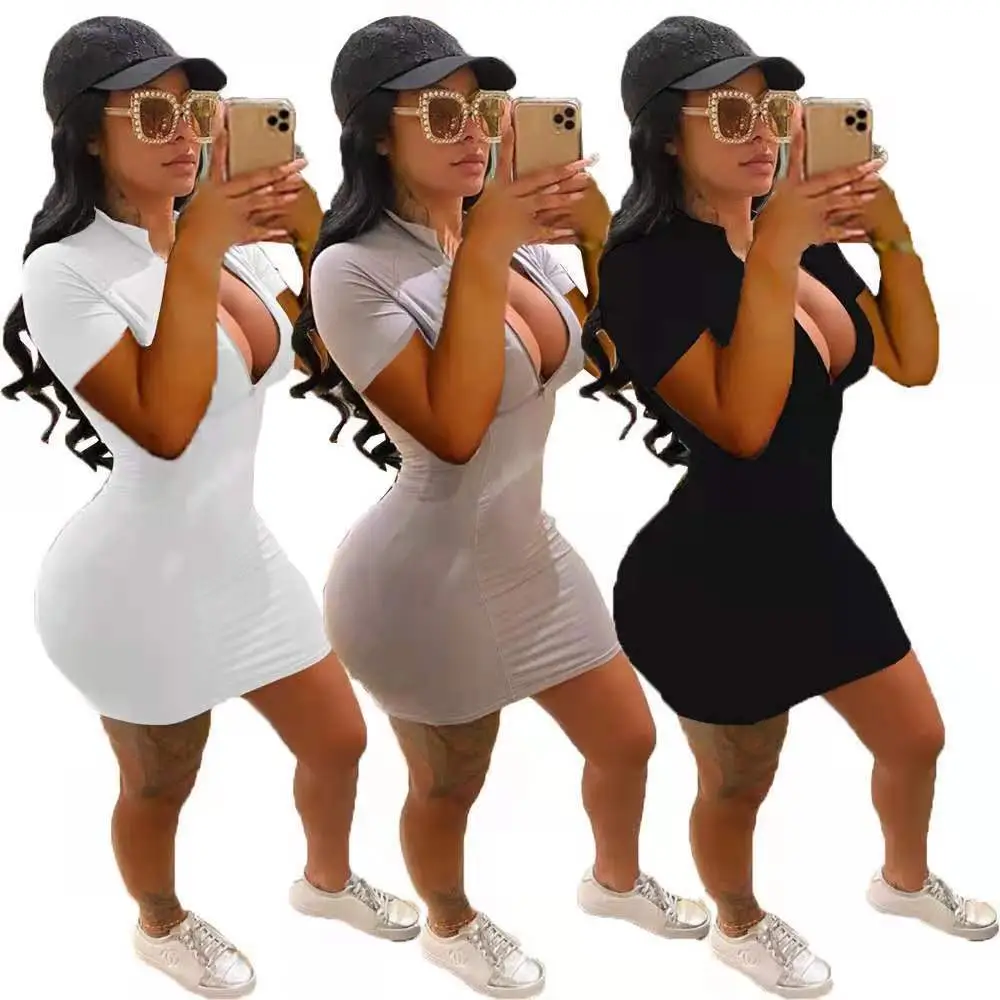 2022 Women's Zipper Tight Nightclub Dress Grey - Image 7