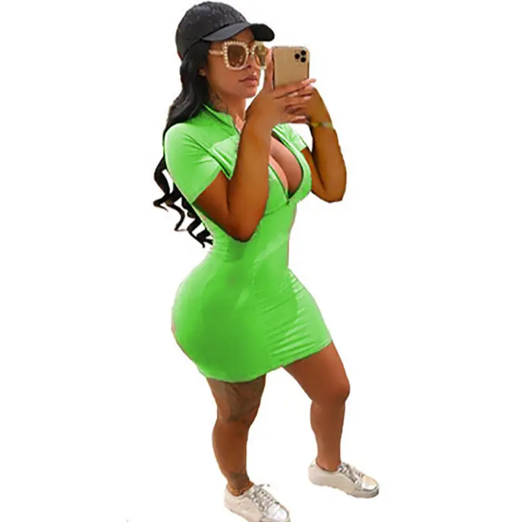 2022 Women's Zipper Tight Nightclub Dress Grey - Image 9