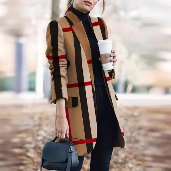 Women Printed Woolen Coat Autumn Winter European American Fashion - Image 14