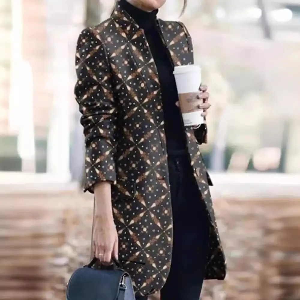 Women Printed Woolen Coat Autumn Winter European American Fashion - Image 15