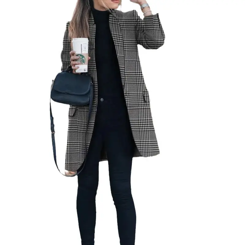 Women Printed Woolen Coat Autumn Winter European American Fashion - Image 16